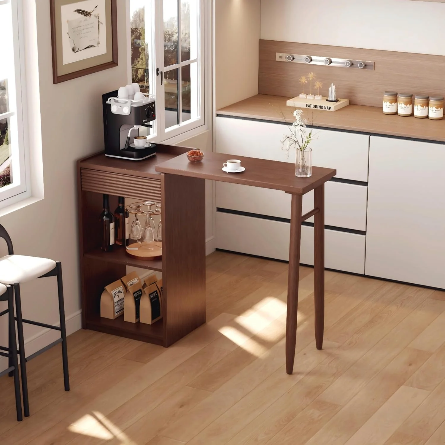 #US Stock Wood Modern Counter Height Bar Table With Rotating Top Extendable Dining Table For Small Spaces & Apartments BZ003