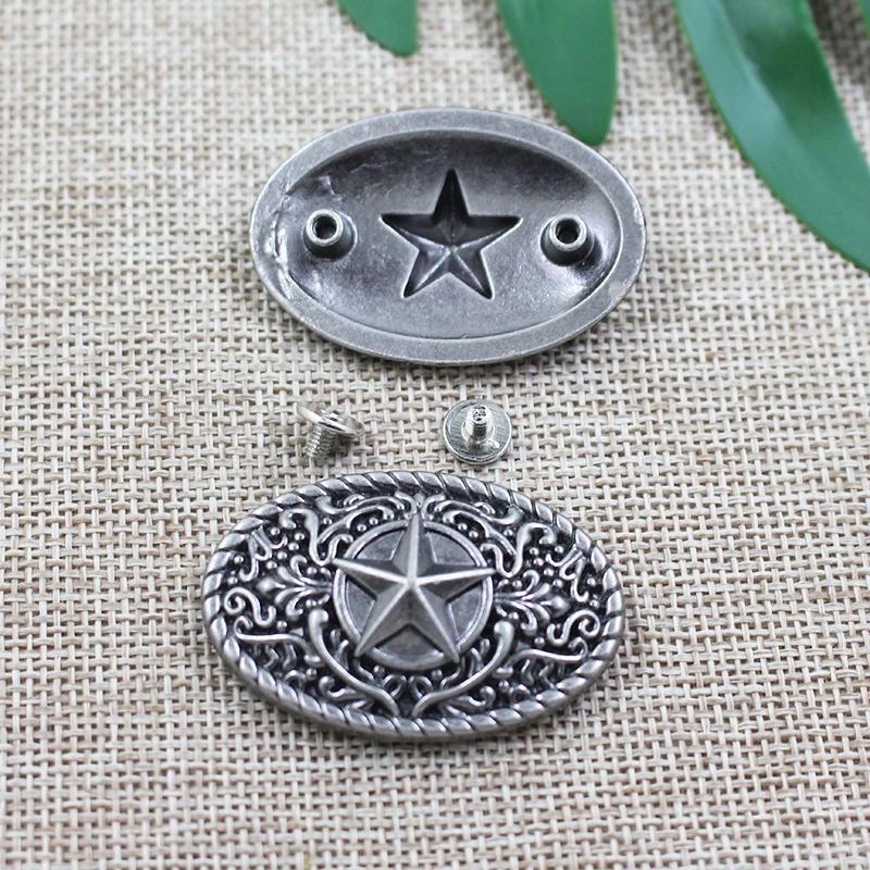 Metal Craft Stars Floret Conchos Decorative Buckle Oval Shape Castings Screw Back Button DIY Leather Decoration Accessories