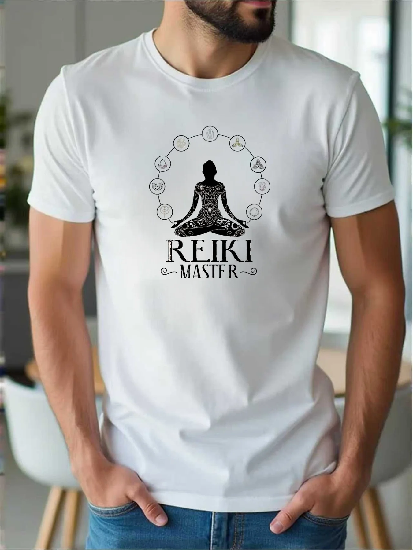 Spiritual Design Men's T-Shirt: Spiritual Master Symbols, Meditation & Chakra Theme, Ideal for Yoga and Mindfulness Practice, Perfect Gift for Spiritual Explorers and Wellness Enthusiasts