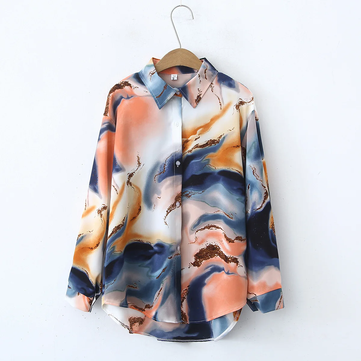 Women\'s Tie Dye Print Shirt and Blouse Long Sleeve Top Office Blouse Korean Style Vintage Casual Clothes