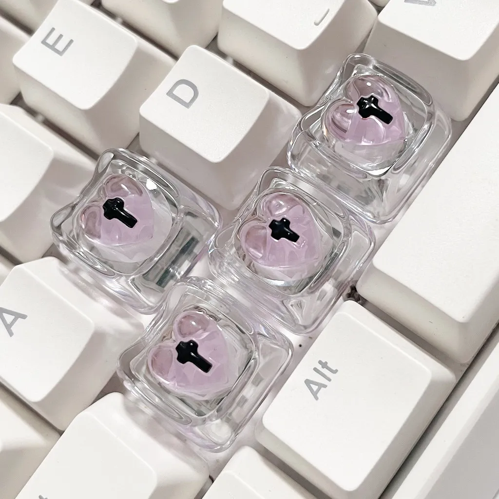 Heart Shaped WASD Keycaps Transparent Cute Cat Keycaps Pink For Mechanical Keyboard Decoration