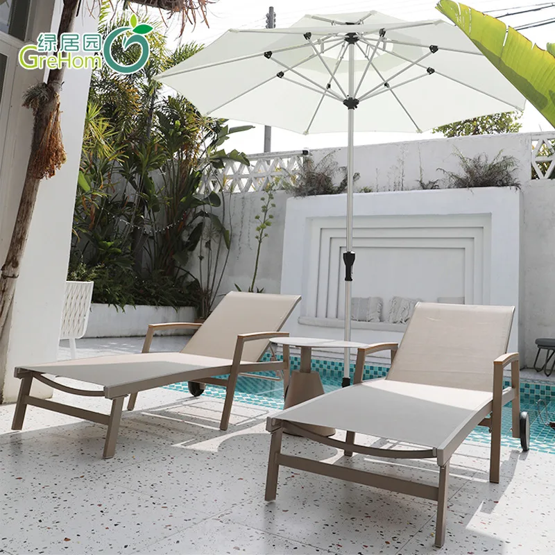 Outdoor beach chair Aluminum alloy swimming pool lounge chair Bed sofa Household open-air waterproof and sun-proof leisure