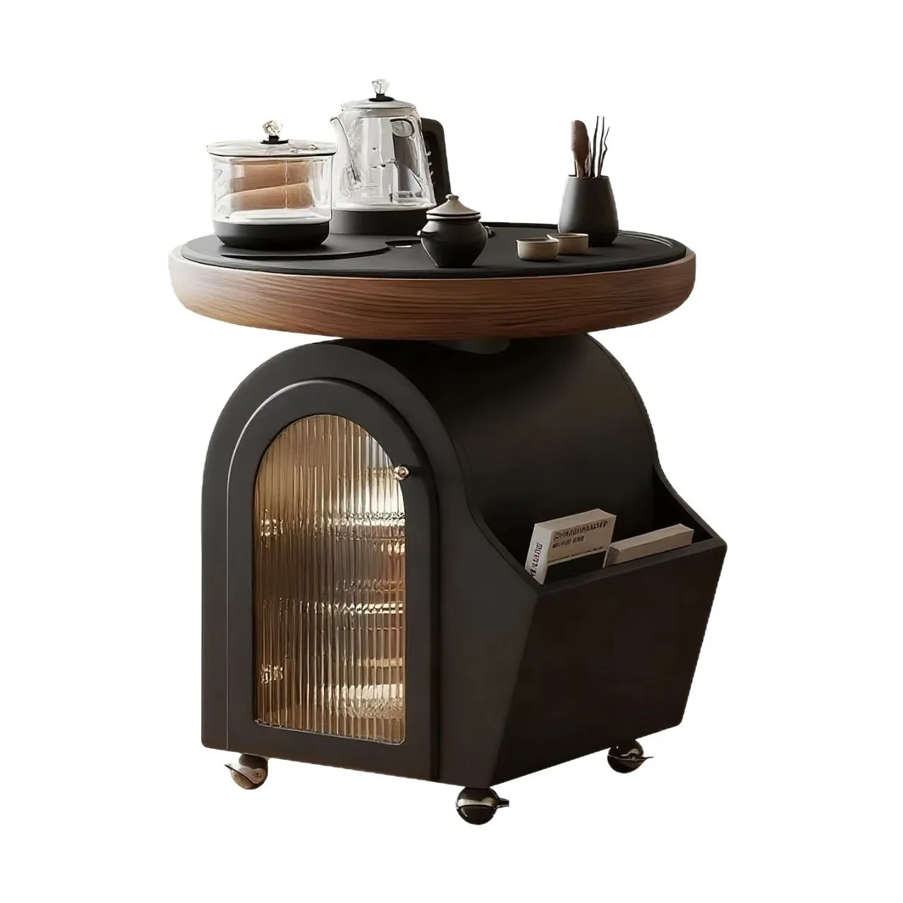 & 2025 New Solid Wood Mobile Tea Table, All-in-one Tea Set with Integrated Electric Kettle, Luxury Small Tea Station for Balcony