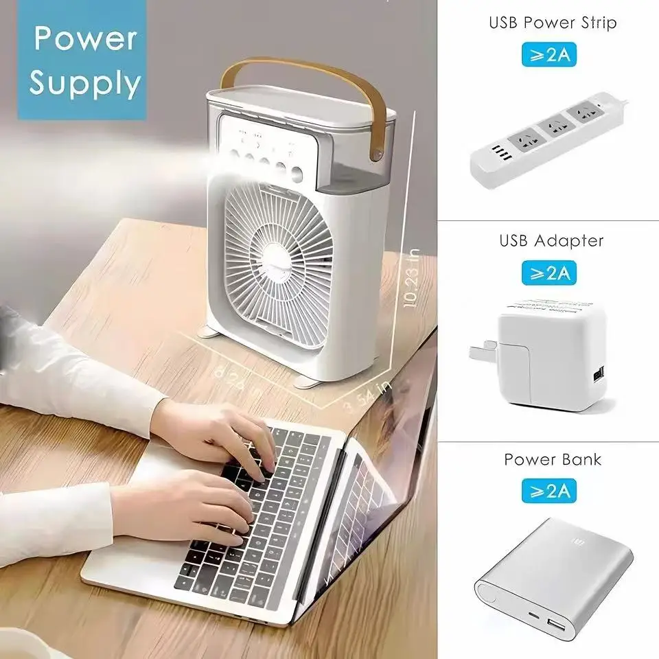 مبرد الهواء، للاستخدام المنزلي ثلاثة في واحد، مروحة كهربائية USB، مروحة محمولة، تكييف الهواء، ضوء LED ليلي، ضباب، ترفيه