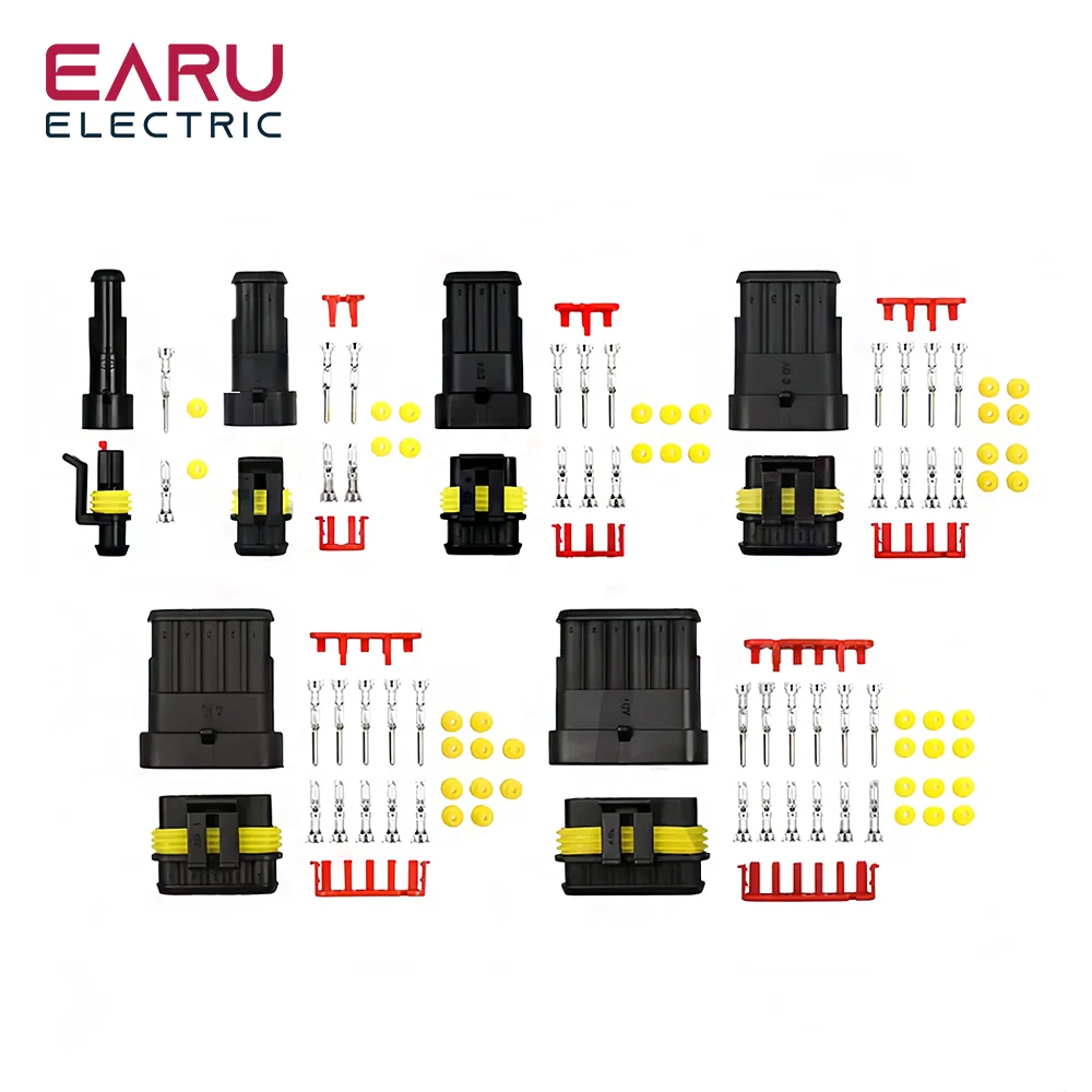 5 sets Kit 2 pin 1/2/3/4/5/6 pins Way AMP 1.5 Super Seal Sealing Waterproof Electrical Wire Cable Connector Plug for Car Auto