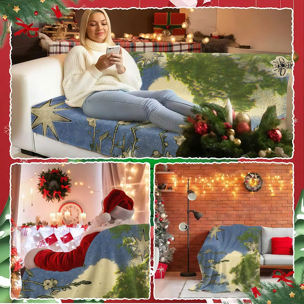 Vintage Bee Star Collage Winter Summer Flannel Blanket Throw Fleece Soft Fuzzy Plush Cozy Fleece Blankets for Sofa Ideal Gifts