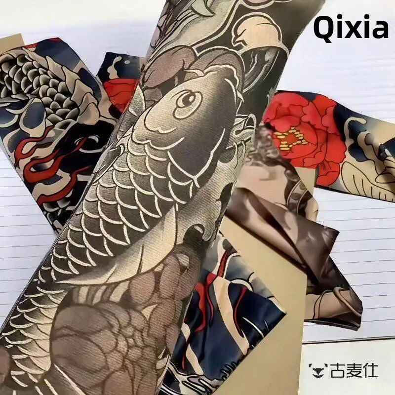 Ultra-Thin Men's Sun Protection Sleeve Covers Floral Tattoo Design Quick-Drying Arm Protector for Outdoor Sports And Sunscreen
