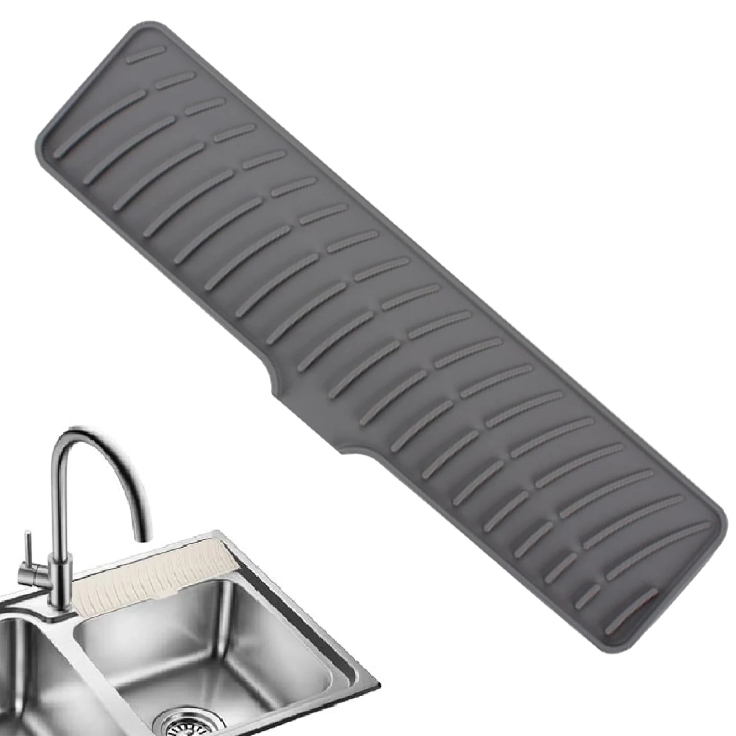 Kitchen Sink Splash Guard-Silicone Draining Mat Around Tap Mat Dish Drying Cushion Pad with Lip DripCatcher Sink Protector Mat