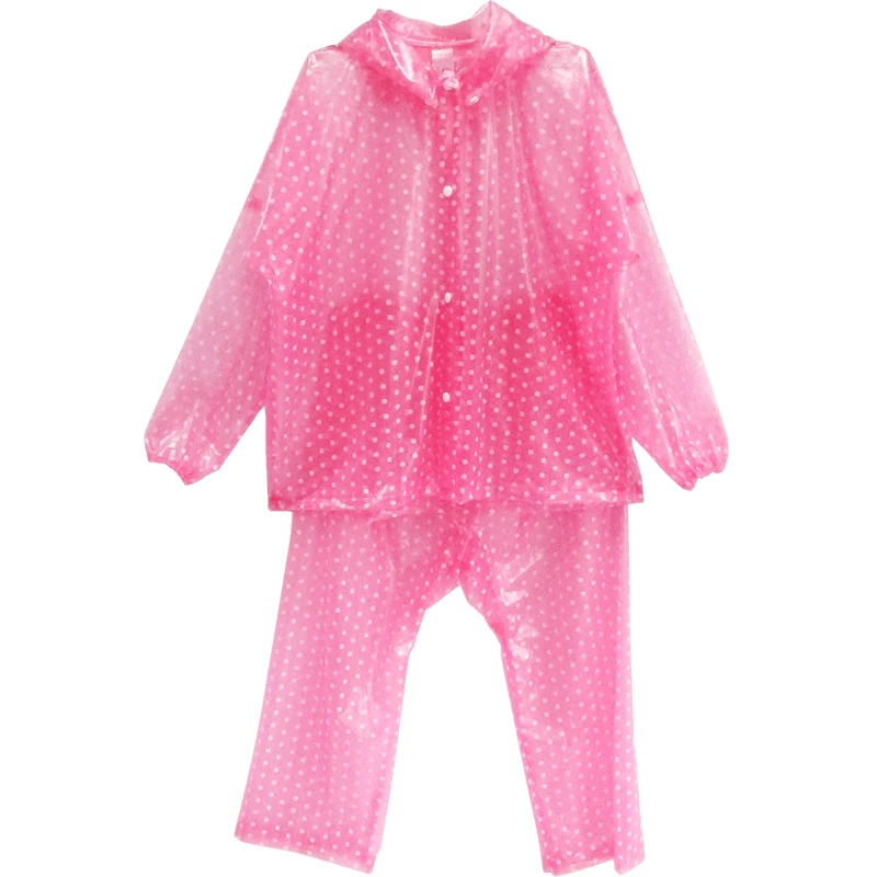 Girls PVC Dot Porcha Graphics Waterproof Raincoat Jacket + Trouser Suit Hat With Protection