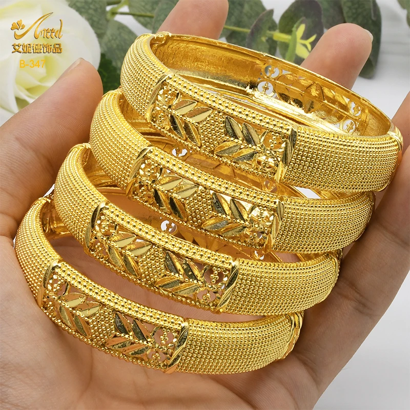 Luxury Dubai 24K Gold Color Bangles For Women Indian African Bracelets Charm Wedding Ethiopian Arabic Hand Jewelry Party Gifts