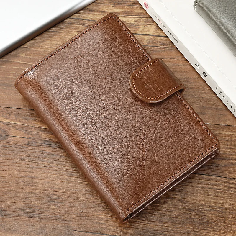 Three Fold Men's Leather Short Wallet RFID Man Retro Style Change Clip Layer Cowhide Vertical Leather Bag Fashion