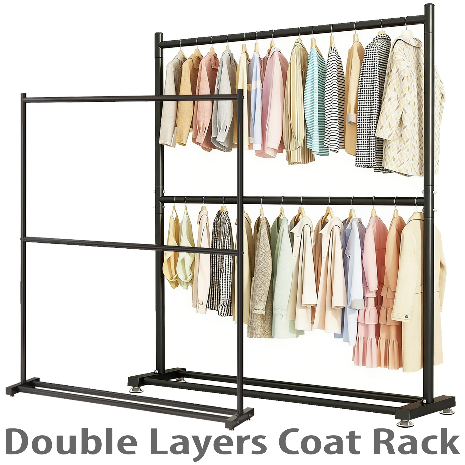 Double Layer Bedroom Floor Standing Coat Hanger, Home Use Clothes Hanging Modern Home Closet Organizer Multifunctional Shelves