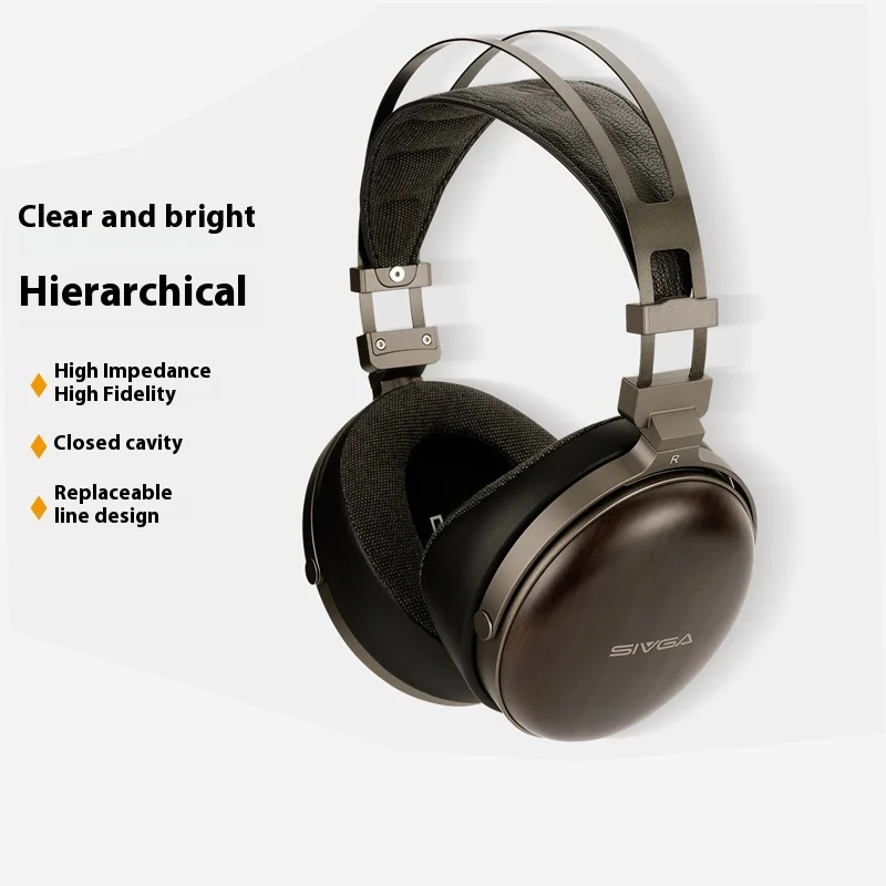 SIVGA Peng HIFI Wired Earphones Closed Wooden Earphones Headwear Adjustable Monitoring Earphones