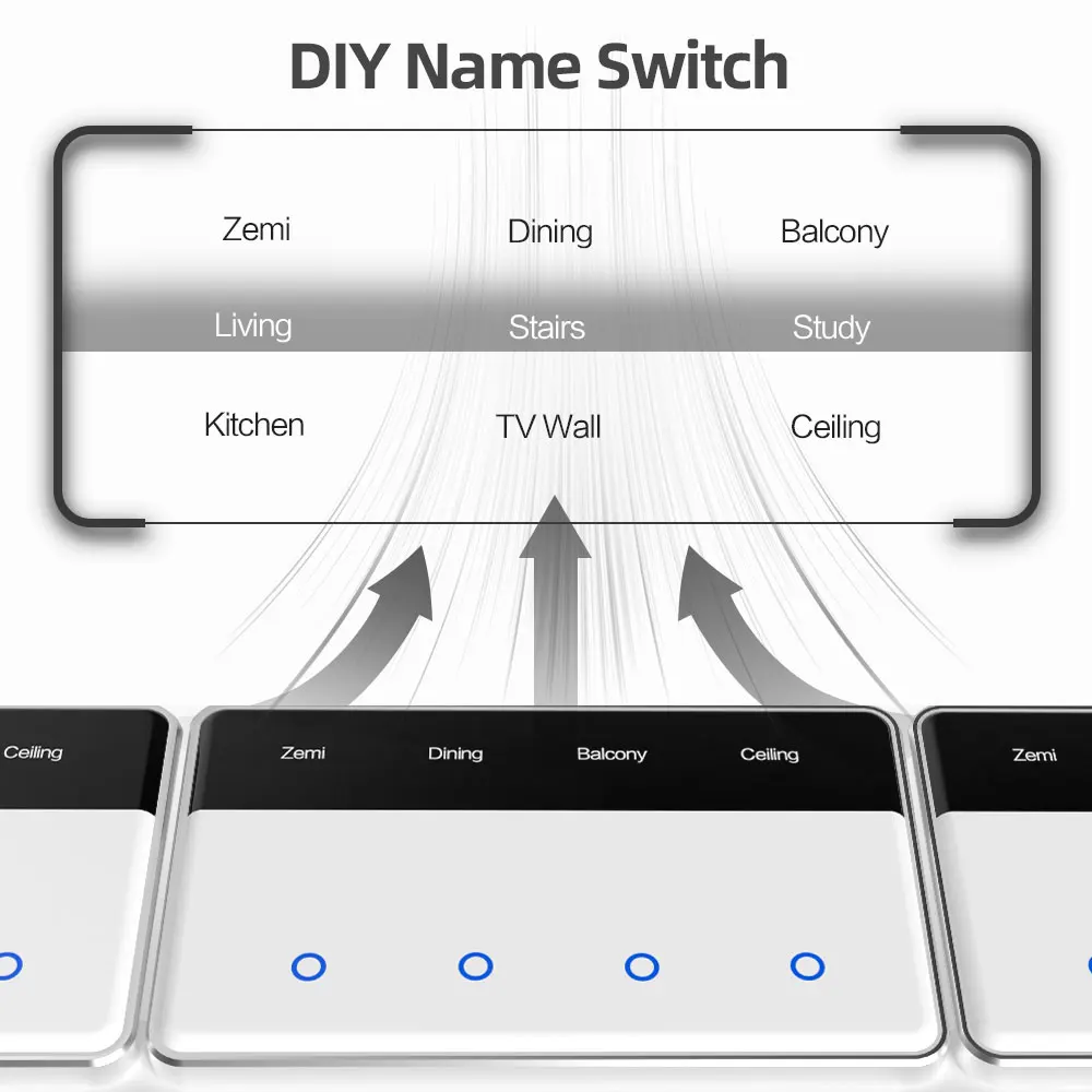 Zemismart DIY Name Horizontal Smart Display Screen Light Touch Switch Works   Zigbee Smart Life Alexa Google Home-16A Max.