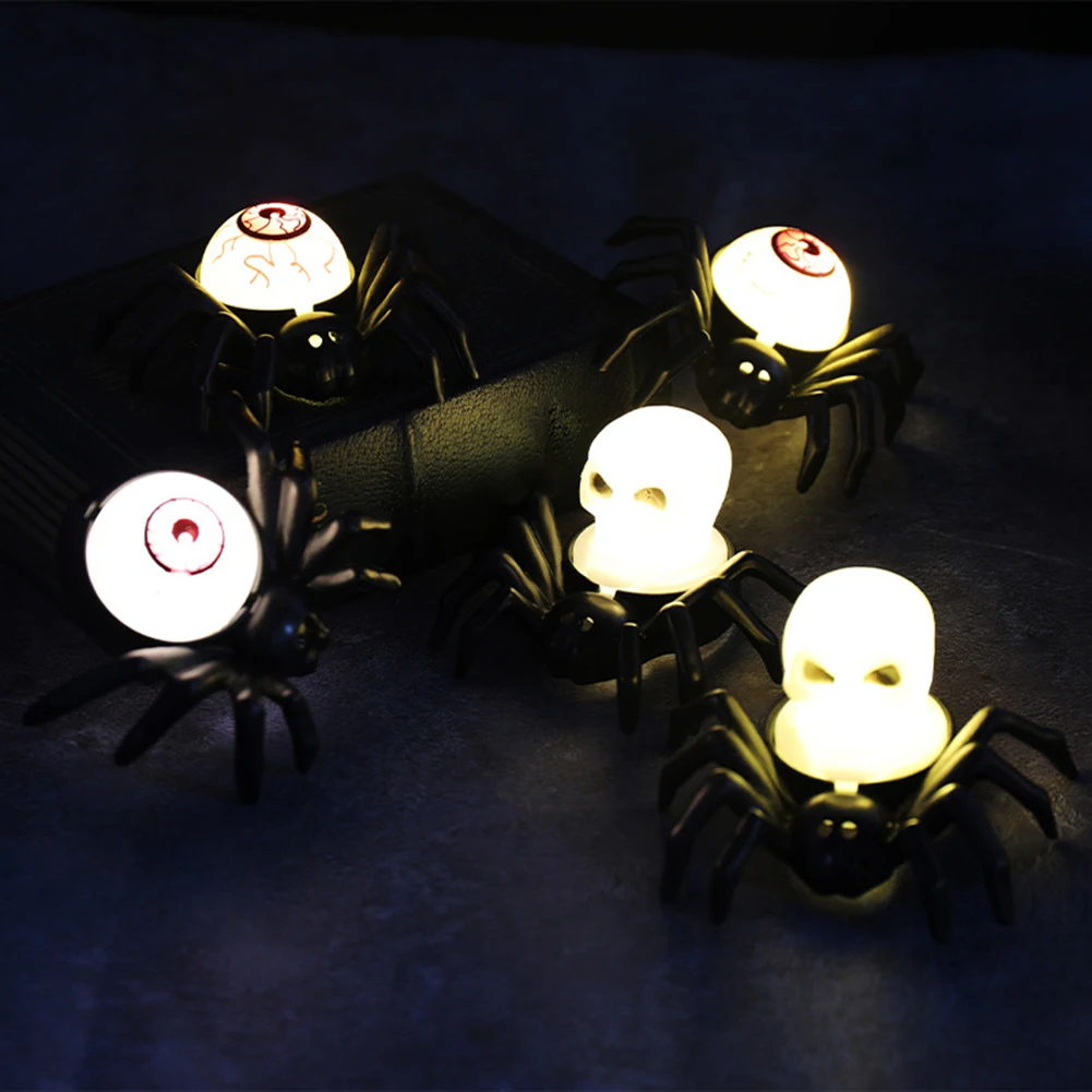 12 قطعة LED للهالوين رعب العنكبوت ضوء بطارية تعمل العنكبوت الخلفي العين ظهرت شمعة مصباح لديكورات حفلات الهالوين #1