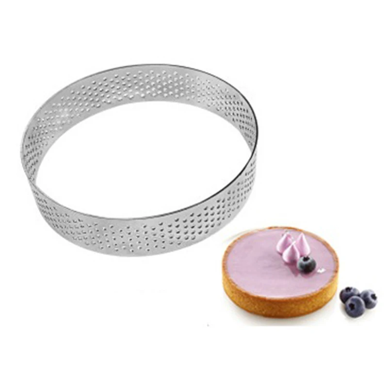 5Pcs Circular Tart Ring Dessert Stainless Steel Perforation Fruit Pie Quiche Cake Mousse Mold Kitchen Baking Mould