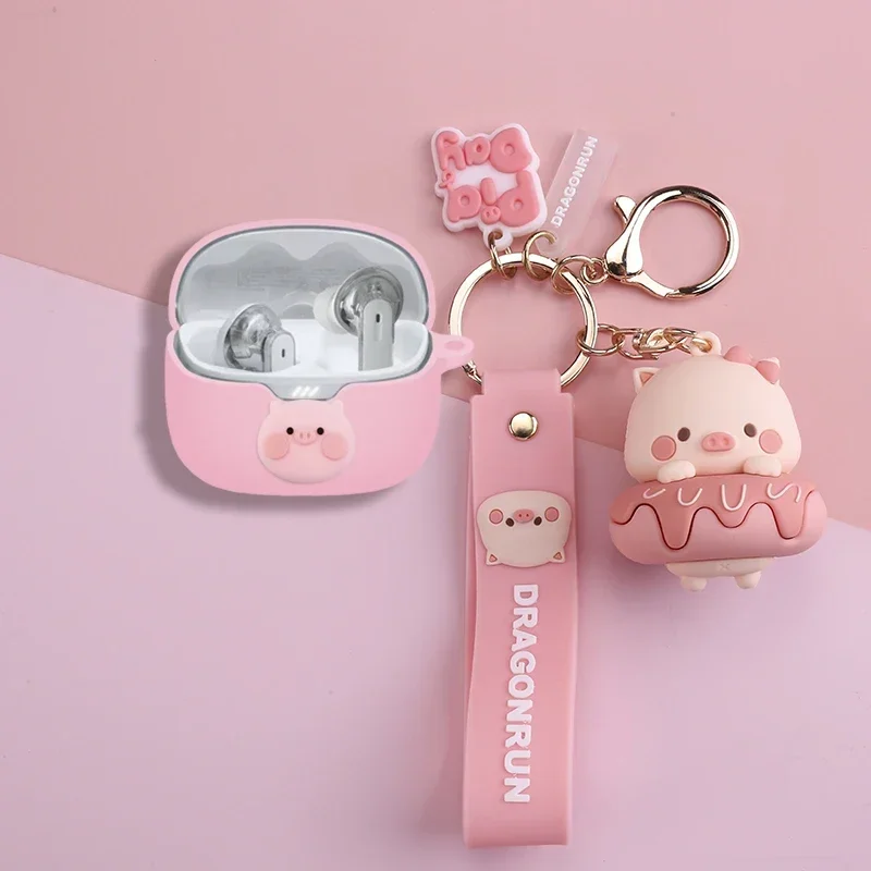 For JBL TUNE Buds Case Cute Piggy Keychain Pendant JBL TUNE Beam Silicone Soft Case JBL TUNE Buds / Beam Protective Cover