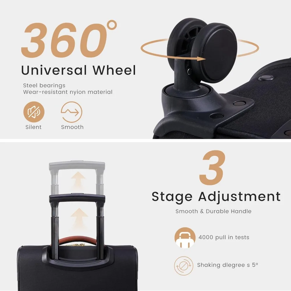 Airline Approved Large Waterproof Softside Carry-On Suitcase with 3 Packing Cubes, Lightweight Luggage for Travel