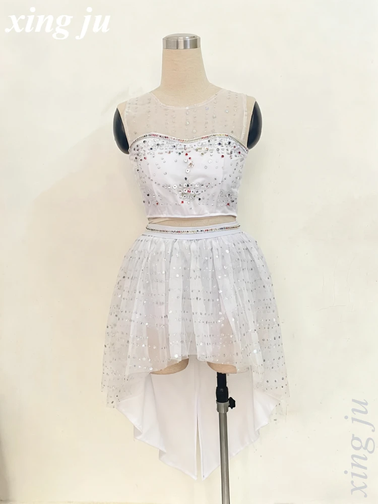 Kpop الكورية المغني الجاز ملابس الرقص المرأة مثير شبكة بلوزات من الدانتيل الحفل مثير الأبيض منظور تنورة ملهى ليلي DJ المرحلة زي #6