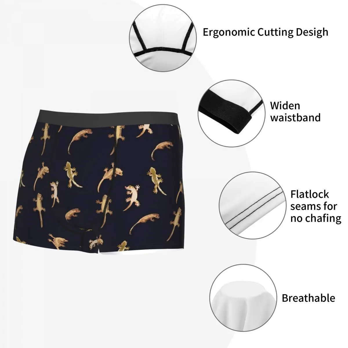 Boxer Underpants Shorts Cute Little Crested Geckos Panties Male Breathable Underwear for Homme Man Boyfriend Gifts