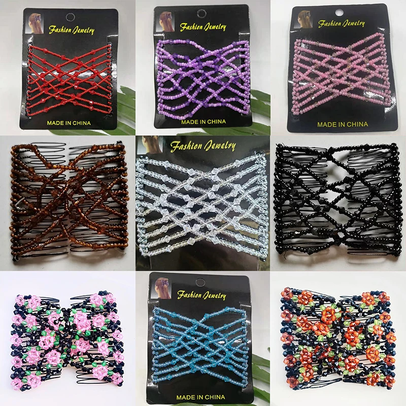 مشط شعر على شكل زهرة من الخرز السحري على شكل ذيل حصان قابل للتمدد ومشبك شعر مزدوج هدية للوصول إلى الشعر أداة تصفيف كعكة تصفيف الشعر