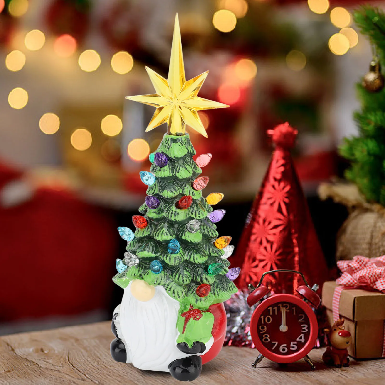 

Dwarf Xmas Tree Decoration Gnomes Xmas Tree Figurine Decor Resin Sturdy Colorful Light Enhanced Ambience Stylish Look for Home