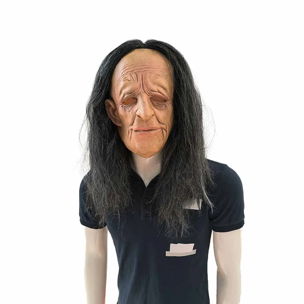 

Halloween White-haired Old Lady Latex Mask Movable Jaw Rave Party Horror Granny Witch Mask Lifelike Granny Cosplay Costume Props