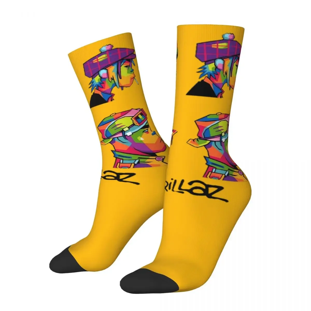 Retro Gorillaz Music Band Theme Design Basketball Crew Socks Accessories Winter Vintage Cartoon Portrait Cute Middle Tube Socks