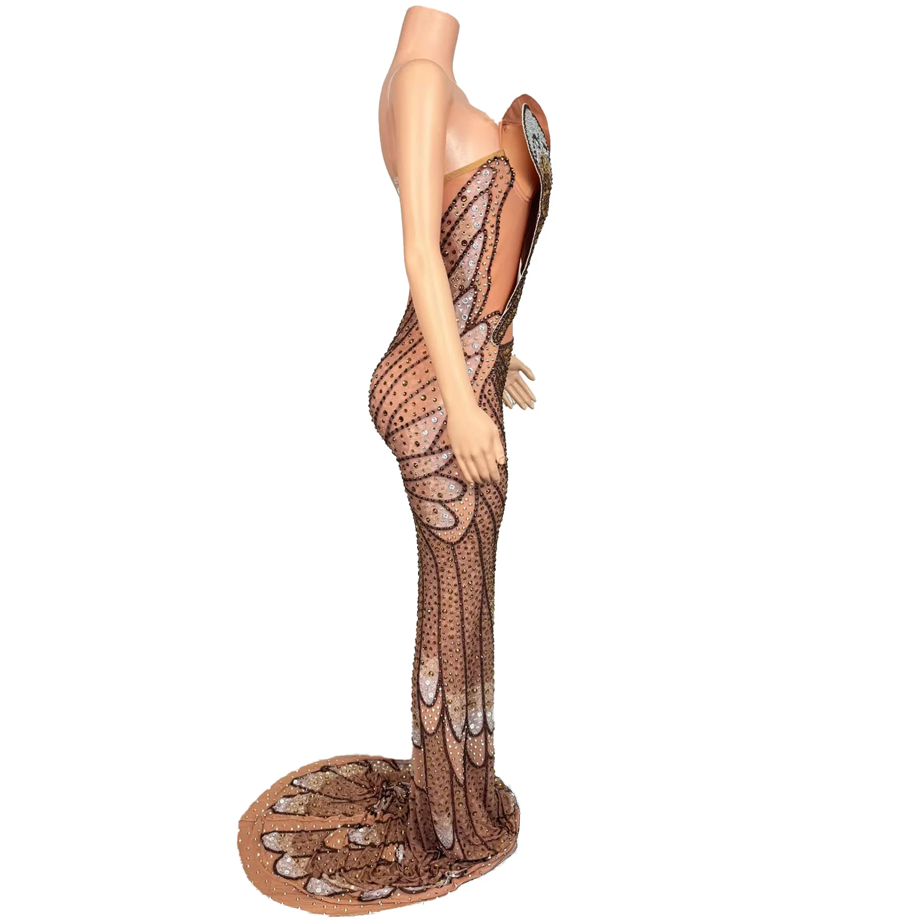 فستان سهرة نسائي أنيق بدون حمالات من Dieyi فستان بمنظور ثلاثي الأبعاد على شكل فراشة من حجر الراين للمشاهير فستان عشاء على السجادة الحمراء