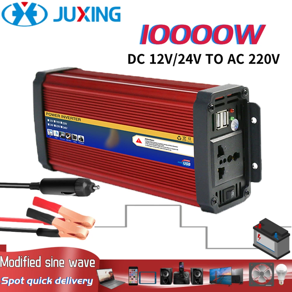 JUXING 10000W 전력 인버터 휴대용 컨버터, DC12V 에서 AC220V 로, 보정 사인파 장식 도구, 가정 및 야외