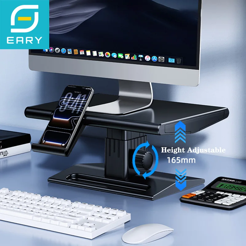 

Eary Height Adjustable Computer Monitor Riser Stand Desk Laptop Stand with Storage Drawer & Phone Holder for Office Desktop Home