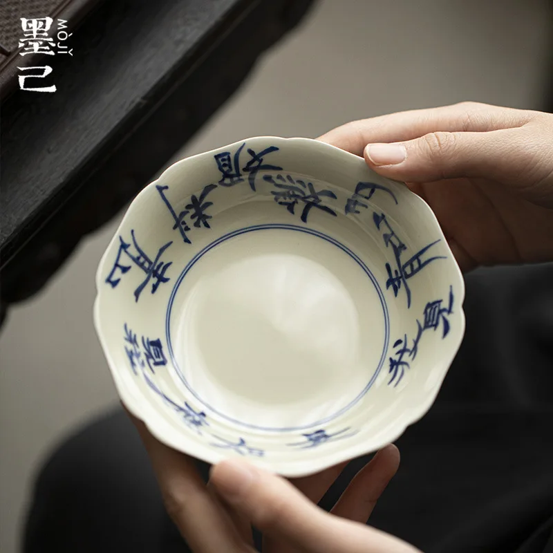 Retro Blue And White Porcelain Handwritten Ceramic Tea Tray Tea Ceremony Accessories Ceramic Disc Household Snack Tray