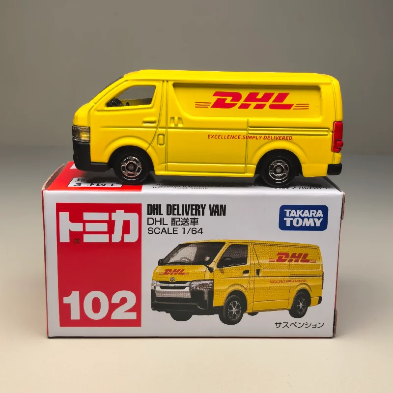 Takara Tomy Tomica New No.102 Toyota Hiace DHL Delivery Van Diecast Alloy Simulation Logistics Vehicle Desktop Collectible Toy