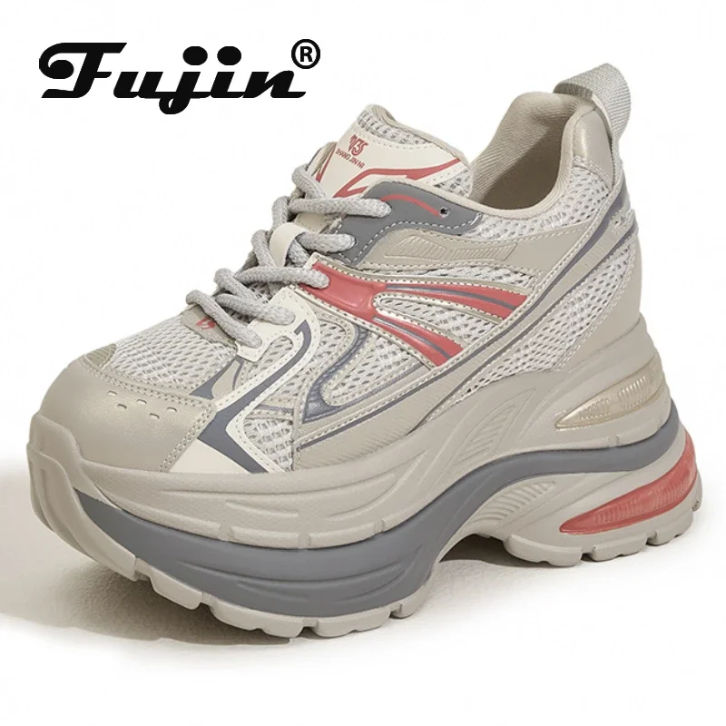 Fujin 10cm nuova pelle sintetica in microfibra Chunky Sneaker stivaletti donna comode scarpe estive vulcanizzate di colore misto