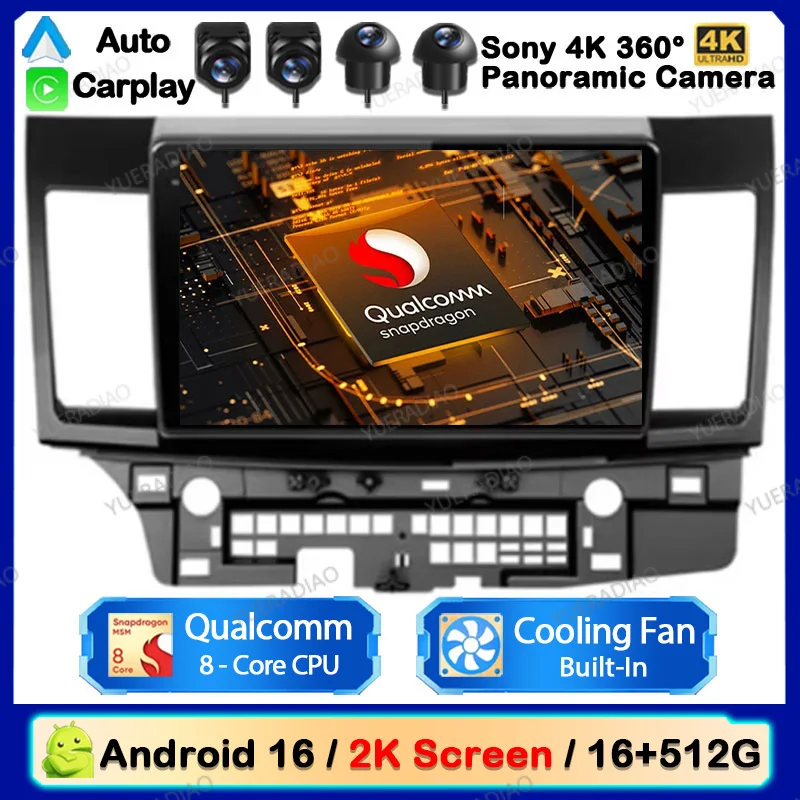 Android 16 Car Radio For Mitsubishi Lancer 10 CY 2007 - 2017 Carplay Auto Multimedia Stereo Video Player GPS NAVI 4G WIFI DSP BT
