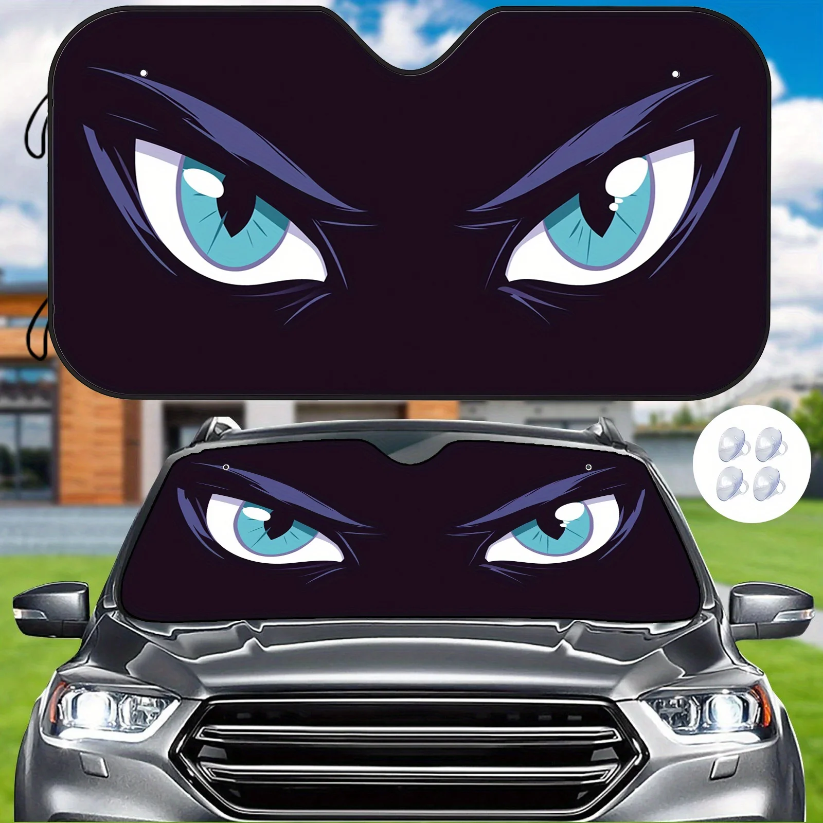 A Car Sunshade Featuring A Design Of Deep Purple Eyes, Excellent At Heat Insulation And Scratch Resistance, Keeping The Interior