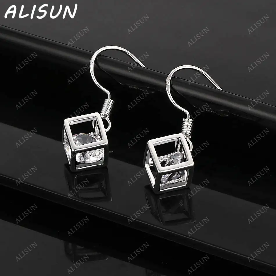 

ALISUN 925 Sterling Silver Zircon Square Earrings Drop Earrings For Women Charm Trend Birthday Gifts Fashion Party Fine Jewelry
