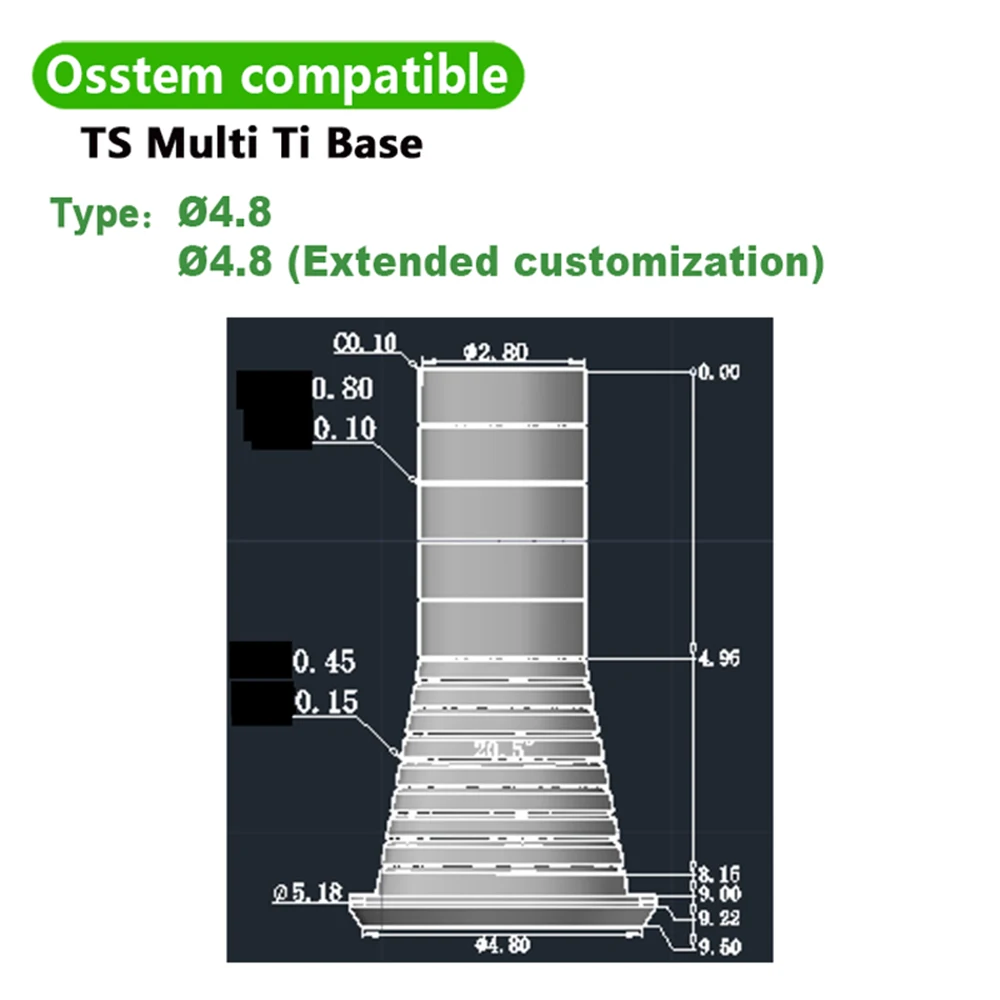 Osstem Compatible Multi-Unit Titanium Base Abutment CAD/CAM Grade 5 Ti-Base High Precision Implant Restoration Dental Materials