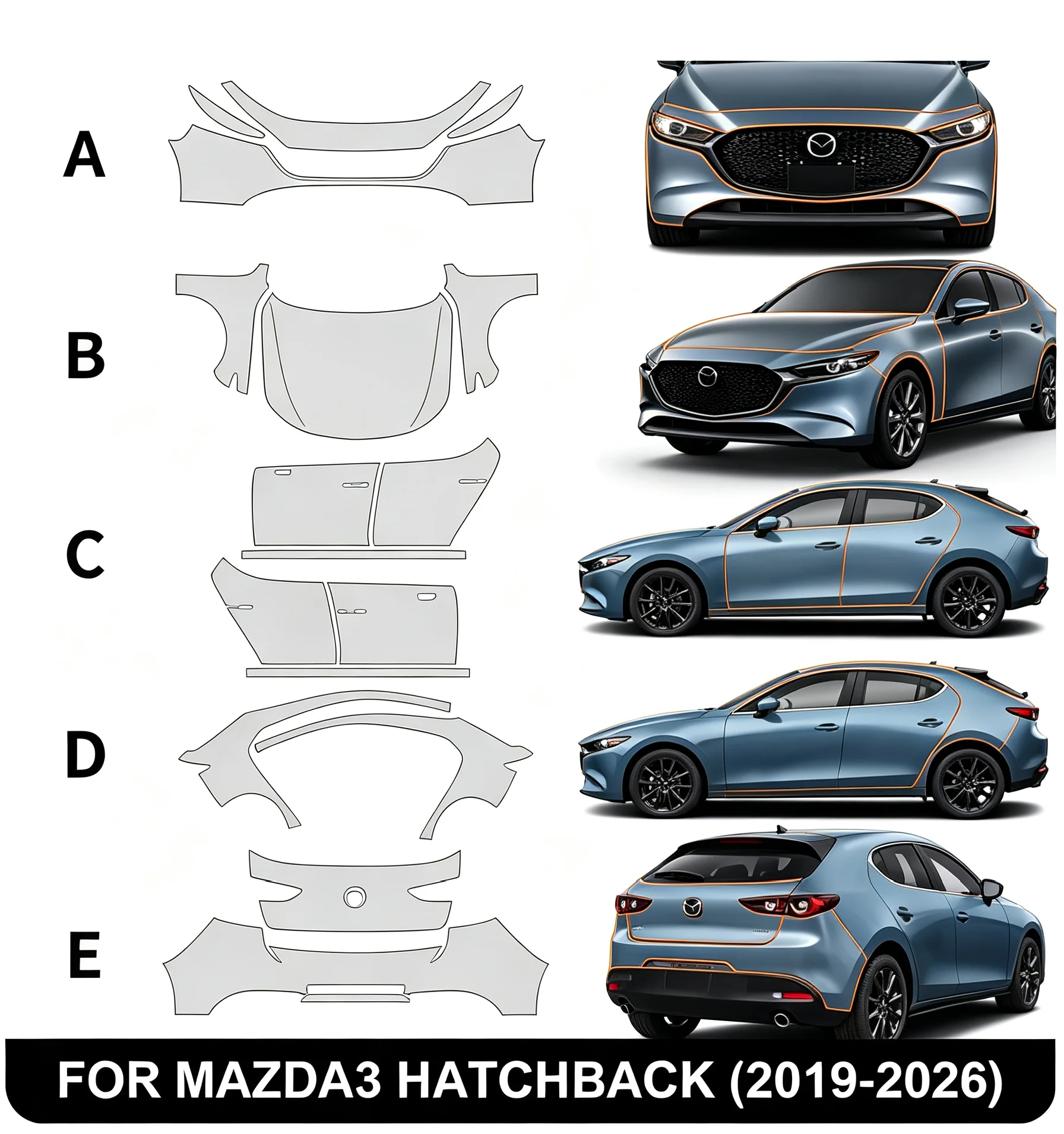 Pre Cut PPF For Mazda 3 Hatchback 2019-2026 TPU Anti-scratch Paint Protection Film Car Body Clear Bra Resistant Invisible Cover