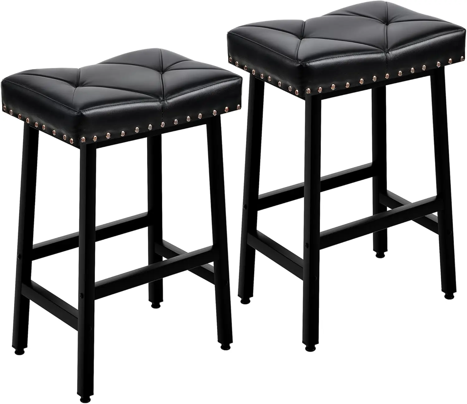 

25" Counter Height Stools, 3.3" Thick PU Saddle Seats, Backless Bar Chairs with Metal Base, Black