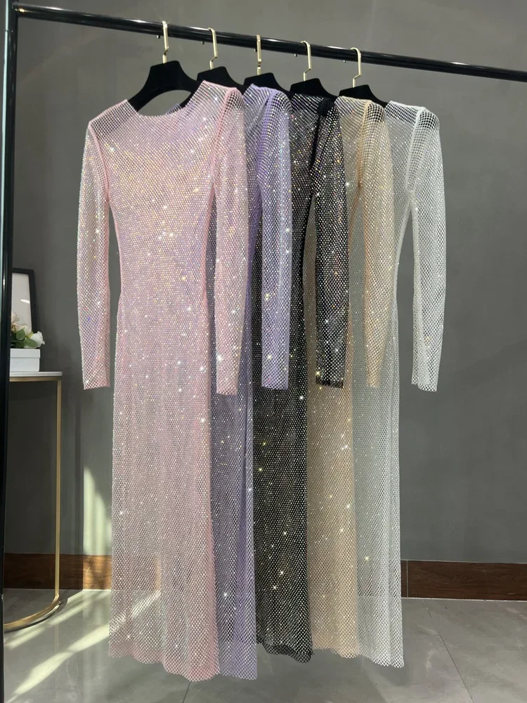 Club Apparel Sexy Rhinestone Dresses  Long Sleeve Extra  Diamond Dress