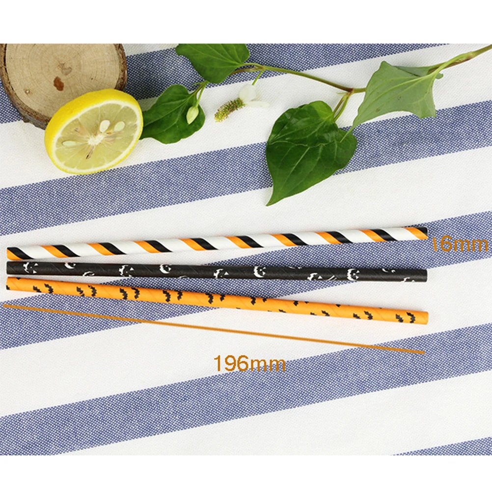 

50 pcs Bat Pattern Eco-Friendly Biodegradable Paper Creative Drinking Straws For Halloween Party Wedding Birthday Celebration