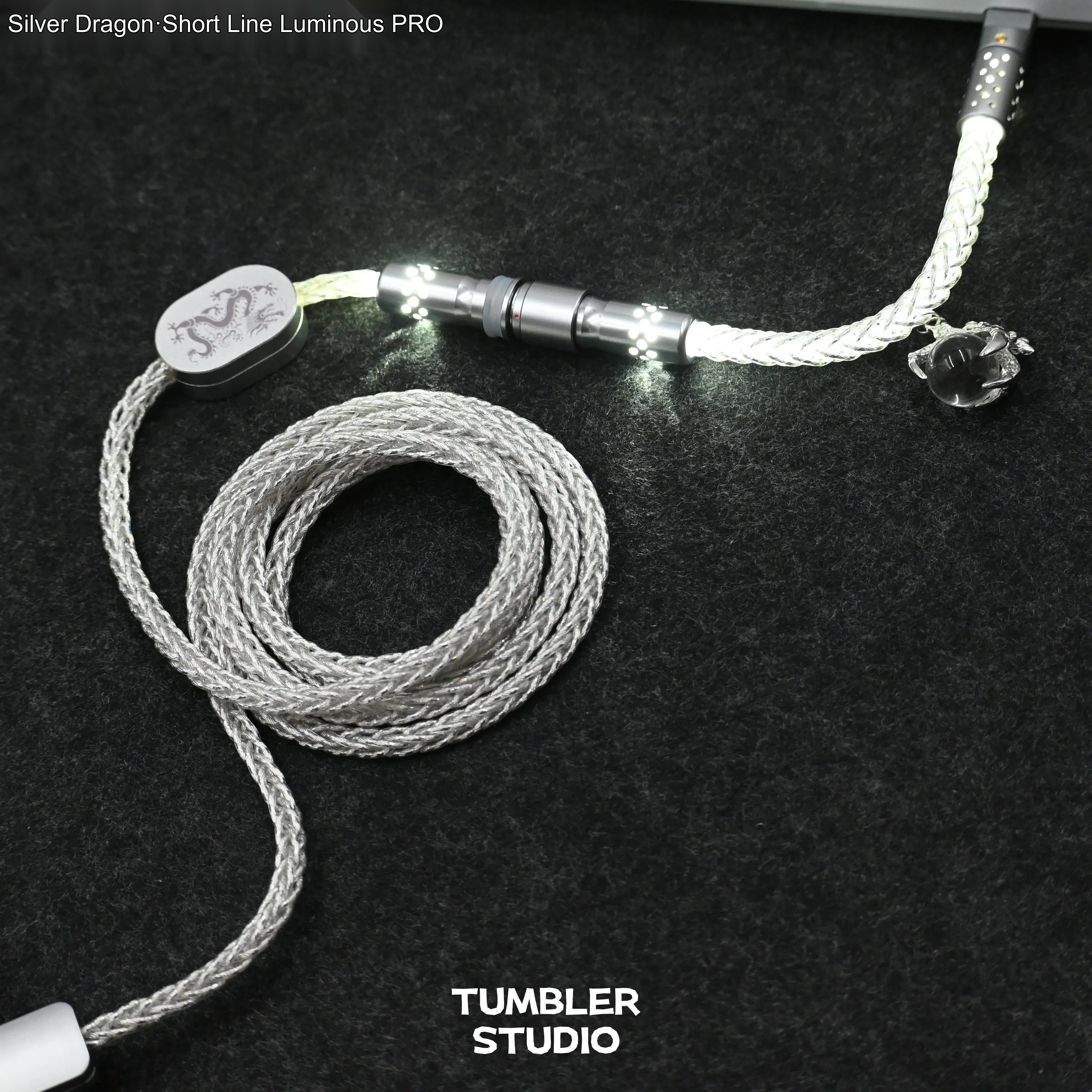 Tumbler Studio Silver Dragon Red Dragon Theme 8K Single Crystal Copper Custom Mechanical Keyboard Aviator Cable Coiled Cord