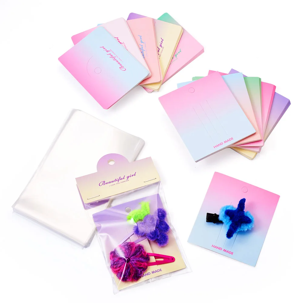 Rectangle Paper Foldable Header Cards Flower/Bear/Words Thanks Card with Clear OPP Cellophane Bag DIY Jewelry Storage Packaging