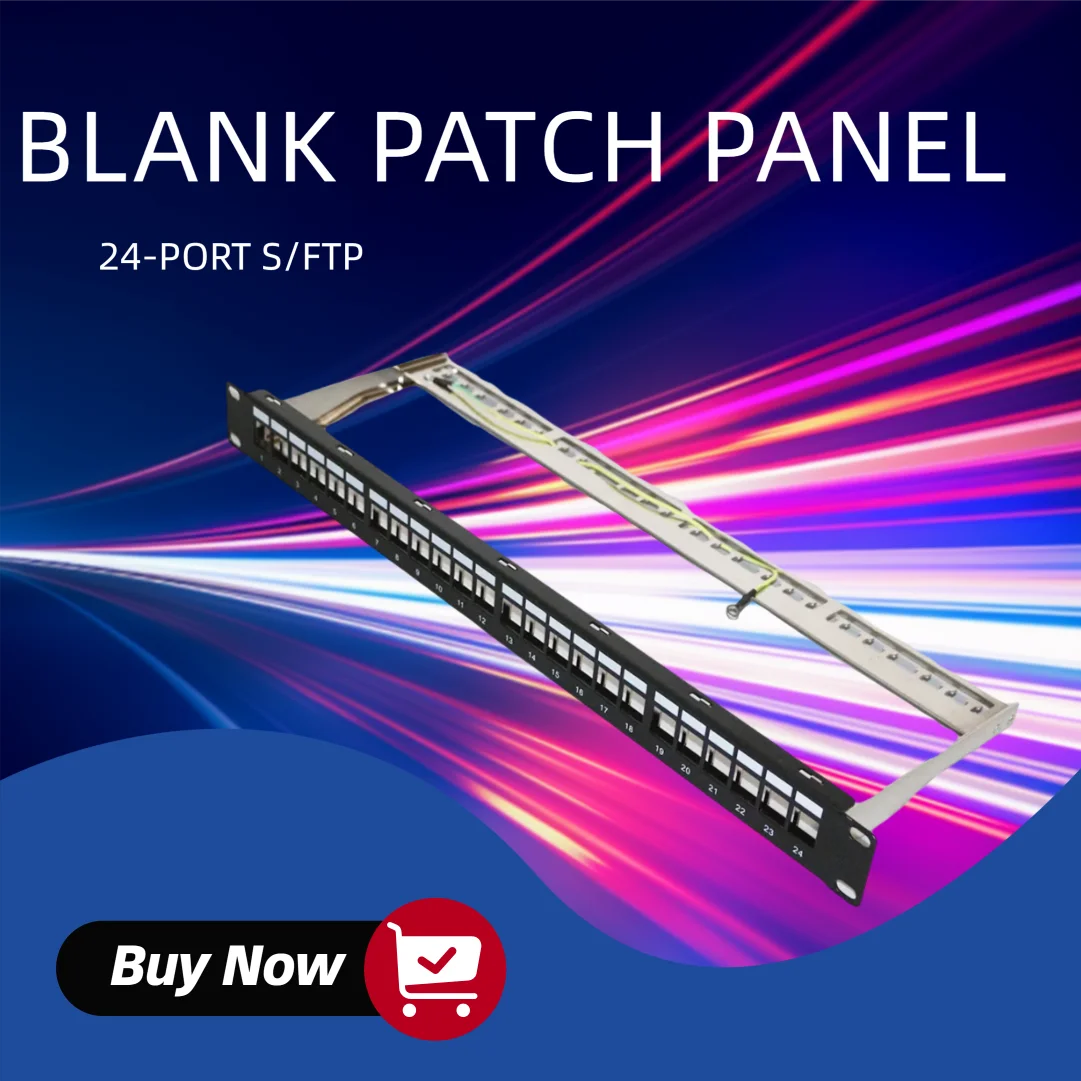 24 Port FTP Blank Network Patch Panel Rack Mounted 19 Inch Empty 1U with Tray for Cat 5e Cat 6 keystone jack Modular