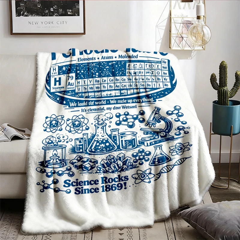 Periodic Table Vintage Science Flannel Blanket, Funny Science Graphic Flannel Throw, Geek Lab Humor Warm Blanket