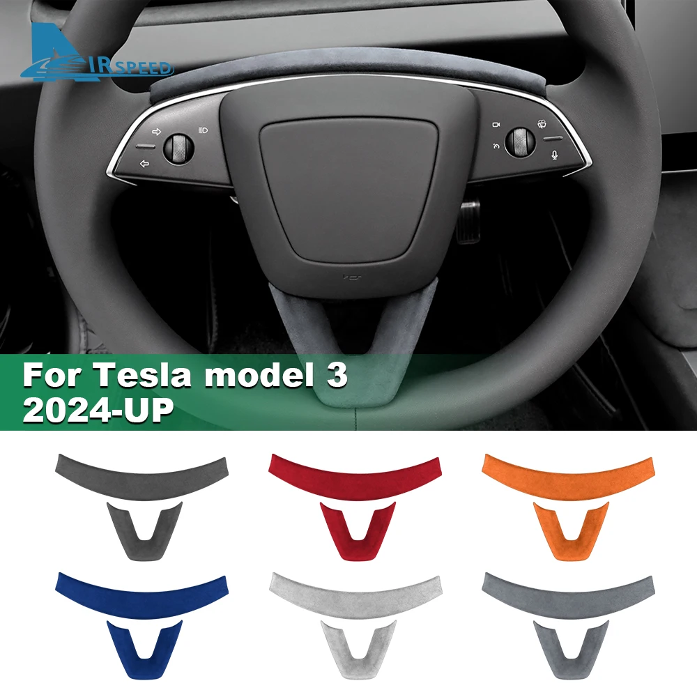 Italian Top Suede for Tesla Model 3 Highland 2024-Up Steering Wheel Trim Cover Protect Sticker Interior Car Accessories