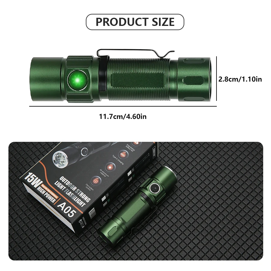 Ultra Bright Mini EDC Flashlight 1100LM Built-in Battery Type-C Rechargeable Tactical Torch Outdoor Waterproof Camping Hunting