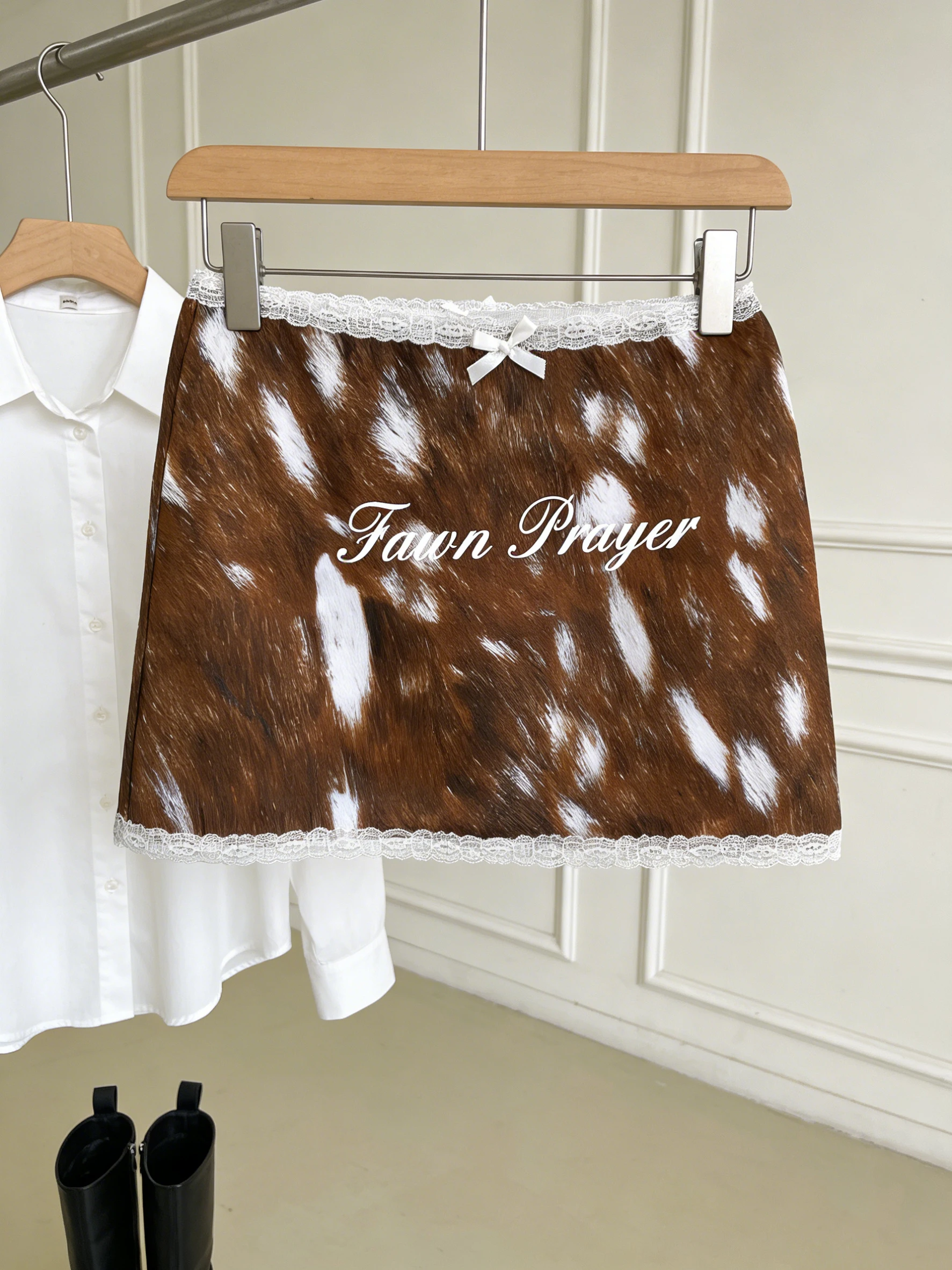 2026 new spring and summer deer pattern slim fit niche girl style lace bow casual American retro sexy ins short skirt