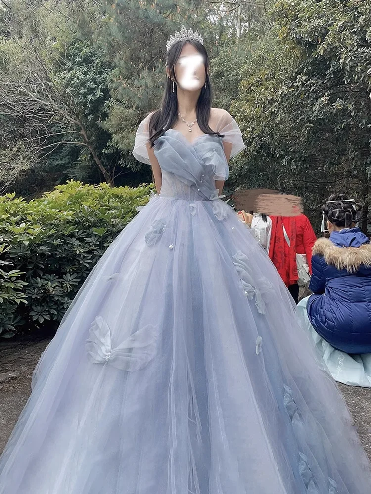 

Blue Evening Gown Princ Sle Birthday Dr for Women Student Art Exam Adult Ceremony Lightweight Luxury Sensation
